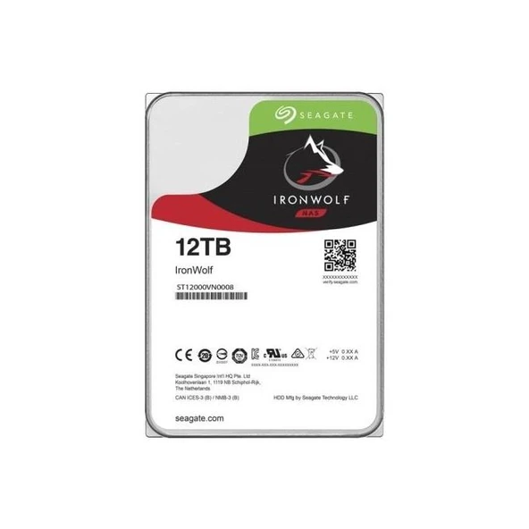 Seagate 12Tb Ironwolf St12000Vn0008 3.5" Nas Dsk 7200 Rpm Sata3 6Gbit/sn 256Mb Cache Harddisk ürün görseli 1