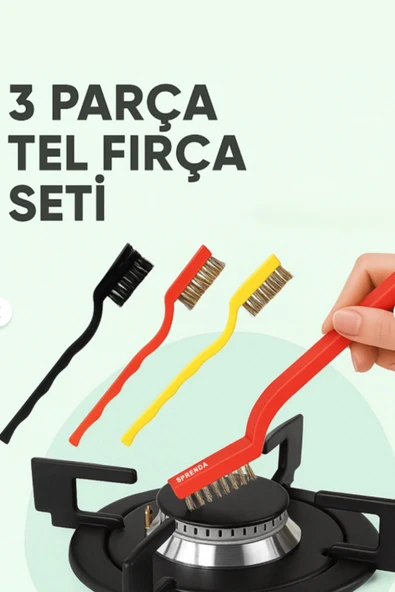 SPRENDA 3 Parça Tel Fırça Seti, Demir Bakır Plastik Tel Fırça Seti, Plastik Başlıklı Temizlik Seti ürün görseli 1