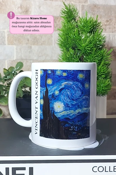 Vincent Van Gogh - Tarihi Sanat Starry Night Baskılı Porselen Kupa Bardak ürün görseli 1