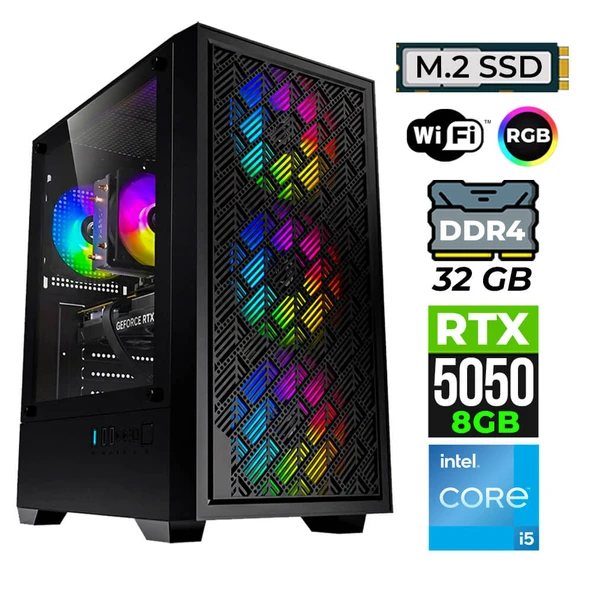 Xaser BladeX100 Intel I5 12400F 32GB Ram 1TB M.2 NVMe SSD 8GB RTX5050 Oyuncu Tavsiye Sistem ürün görseli 1