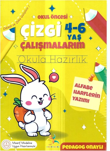Okul Öncesi Çizgi Çalışmaları ve Alfabe Harflerinin Yazımı Eğitim Kitabı, 4-6 Yaş Çocuklar için Gelişim Aktiviteleri ürün görseli 1