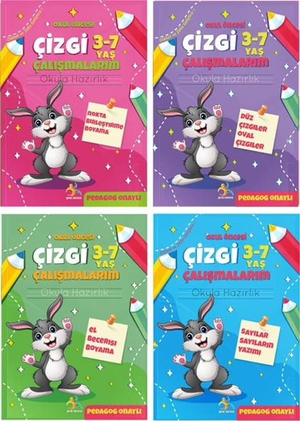 Okul Öncesi Çizgi Çalışmaları Seti, 4-6 Yaş Arası Çocuklar İçin, 4 Kitaplık Eğitim Seti, Pedagog Onaylı, Nokta Birleştirme, Düz Çizgiler, Boyama ve Sayılar ürün görseli 1