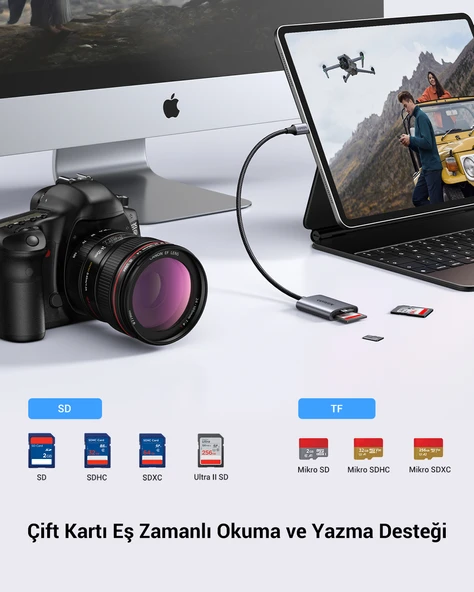 UGREEN Type-C to SD ve Micro SD Kart Okuyucu Adaptör, 80888 - Resim 3