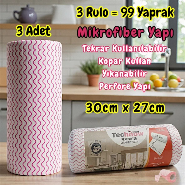 Technow Softtex 33 Yaprak Kopar Kullan Rulo Hassas Temizlik Bezi 27x30cm 3 Adet ürün görseli 1