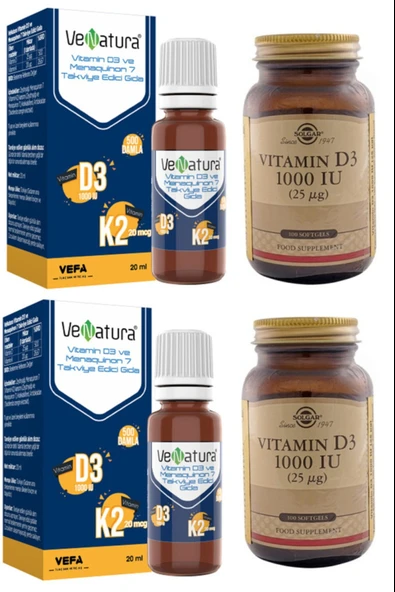 Venatura D3 K2 Damla 20 ml *2 Adet+Solgar Astragalus Root Extract 60 Kapsül+ Solgar Vitamin D3 1000ıu 100 Kapsül 2li ürün görseli 1