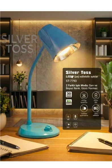 ST-7793 Şarjlı LED Masa Lambası - 3000mAh Bataryalı, 3 Renk Modlu ve Dimmerli Esnek Çalışma Işığı ürün görseli 1