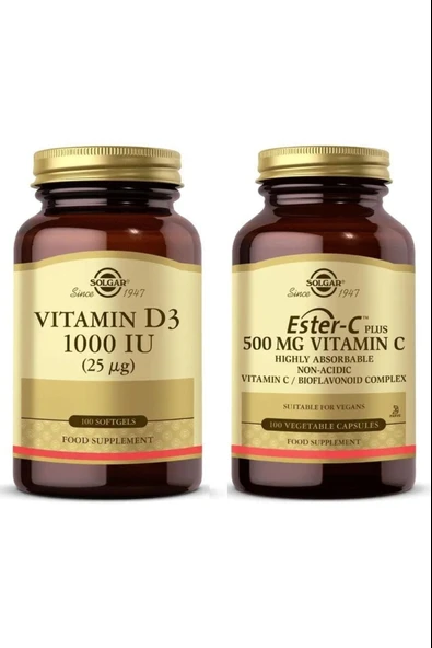 Solgar Vitamin D3 1000ıu 100 Kapsül+ Ester-c 500 Mg 100 Kapsül ürün görseli 1