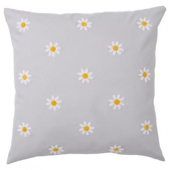 Dekoratif Yastık-Kırlent Kılıfı IKEA Papatya Desenli Gri 50x50 Cm Çift Taraflı ürün görseli 1