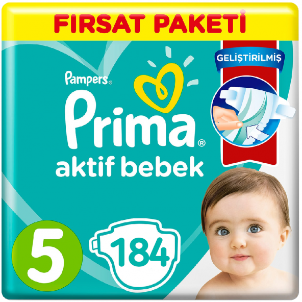 Prima Bebek Bezi 5 Beden Fırsat Paketi 11-16 Kg (4*46) 184 Adet ürün görseli 1