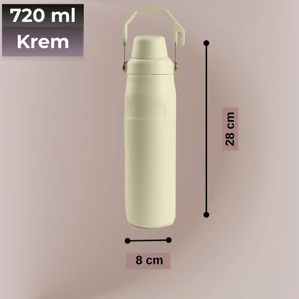 720 ml Paslanmaz Çelik Çift Katmanlı Termos Krem - Resim 2