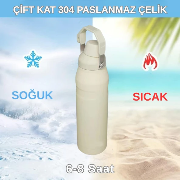 720 ml Paslanmaz Çelik Çift Katmanlı Termos Krem - Resim 10