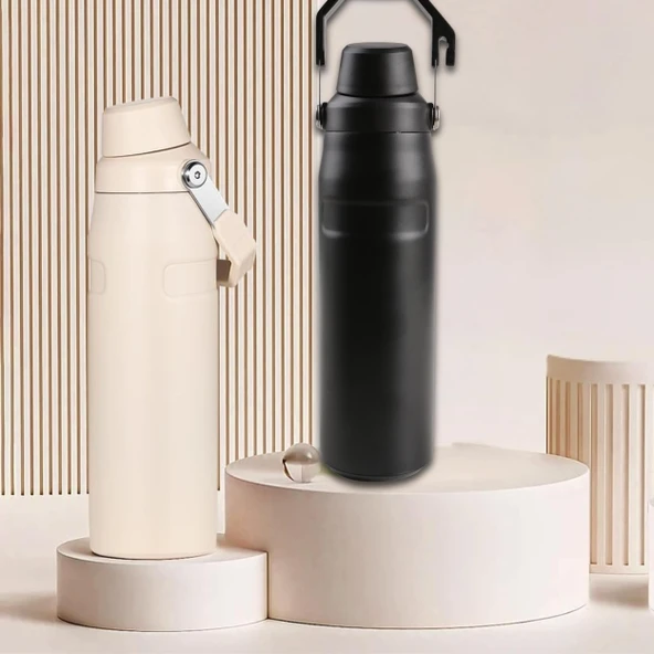 720 ml Paslanmaz Çelik Çift Katmanlı Termos Krem - Resim 9