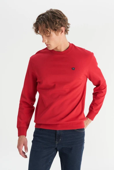 Erkek Patch Logo Sweatshirt Red Red S - Resim 4