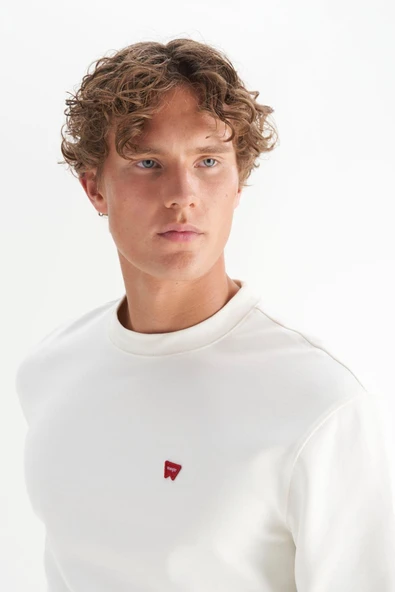 Erkek Patch Logo Sweatshirt Worn White Worn White M - Resim 5
