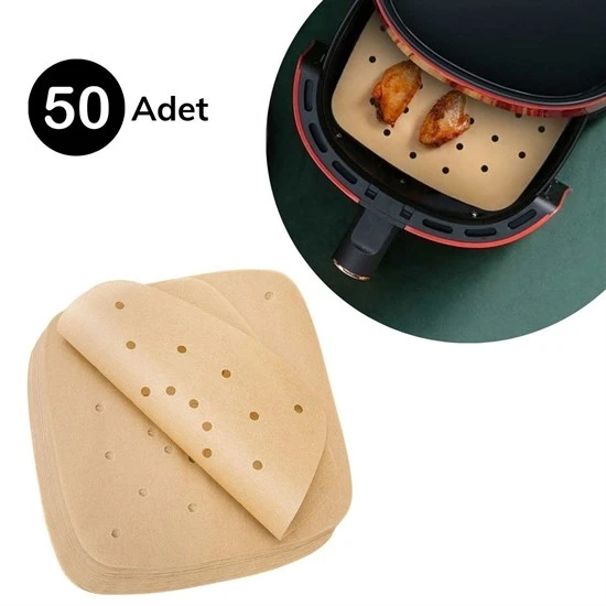 50 Adet Air Fryer Pişirme Kağıdı Tek Kullanımlık Hava Fritöz Yapışmaz Yağlı Kağıt Delikli Model (2818) ürün görseli 1