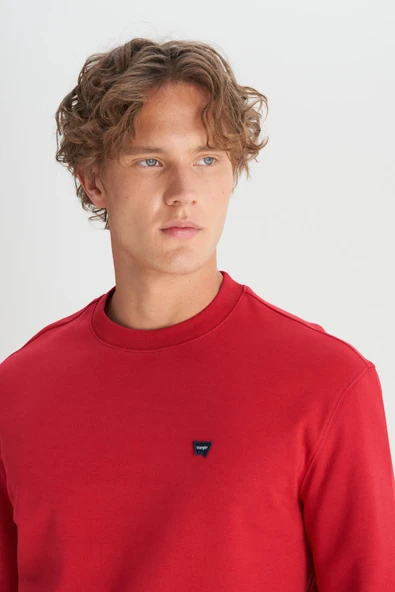 Erkek Patch Logo Sweatshirt Red Red S - Resim 5