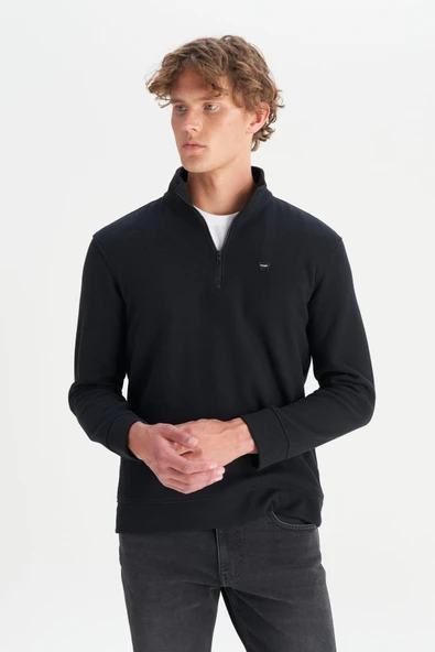 Erkek Half  Zip Sweatshirt Siyah Siyah XL ürün görseli 1