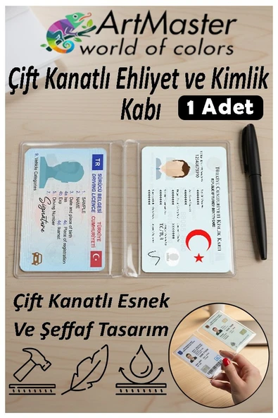 Ehliyet Ve Kimlik Kabı Çift Kanatlı 1 Adet Şeffaf Yumuşak Kimlik Kılıfı Koruyucu Kılıf Şeffaf İnce Çift Kanatlı Şeffaf ürün görseli 1