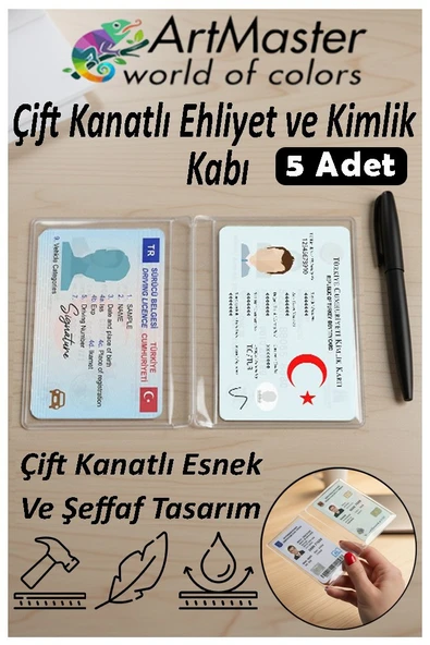 Ehliyet Ve Kimlik Kabı Çift Kanatlı 5 Adet Şeffaf Yumuşak Kimlik Kılıfı Koruyucu Kılıf Şeffaf İnce Çift Kanatlı Şeffaf ürün görseli 1