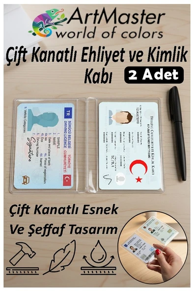 Ehliyet Ve Kimlik Kabı Çift Kanatlı 2 Adet Şeffaf Yumuşak Kimlik Kılıfı Koruyucu Kılıf Şeffaf İnce Çift Kanatlı Şeffaf ürün görseli 1
