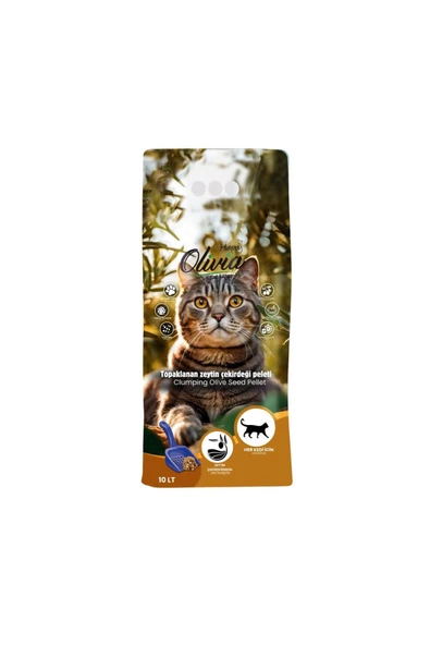 PELET KEDİ KUMU TOPAKLANAN ZEYTİN ÇEKİRDEĞİ PELET KEDİ KUMU DOĞAL-TOZSUZ 10 LİTRE ürün görseli 1