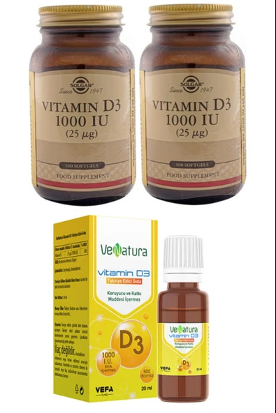 Venatura Vitamin D3 1000 IU Sprey 20 ml+ Solgar Astragalus Root Extract 60 Kapsül+ Solgar Vitamin D3 1000ıu 100 Kapsül 2li ürün görseli 1