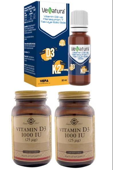 Venatura D3 K2 Damla 20 ml+Solgar Astragalus Root Extract 60 Kapsül+ Solgar Vitamin D3 1000ıu 100 Kapsü ürün görseli 1