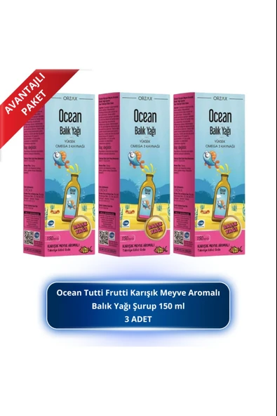 Ocean Tutti Frutti Karışık Meyve Aromalı Balık Yağı Şurup 150 ml 3 Adet ürün görseli 1
