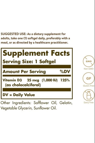 Solgar Vitamin D3 1000ıu 100 Kapsül - Resim 2