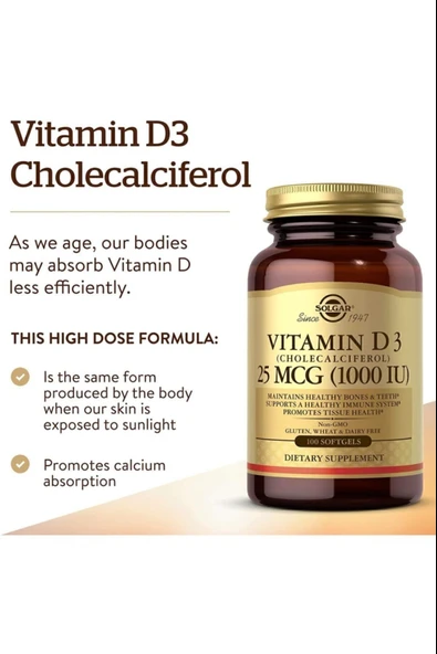 Solgar Vitamin D3 1000ıu 100 Kapsül - Resim 3