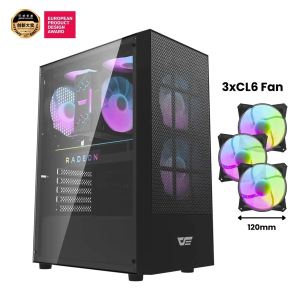 AIGO A290 USB3.0 3×12CM Fan Temperli Cam Siyah ATX Kasa (PSU Yok) ürün görseli 1