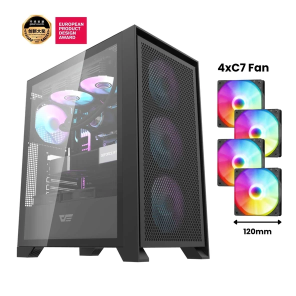 AIGO DRX70 Mesh AT-750W 80+ Bronze USB3.0 Type-C 4×12CM Fan Temperli Cam Siyah ATX Kasa ürün görseli 1