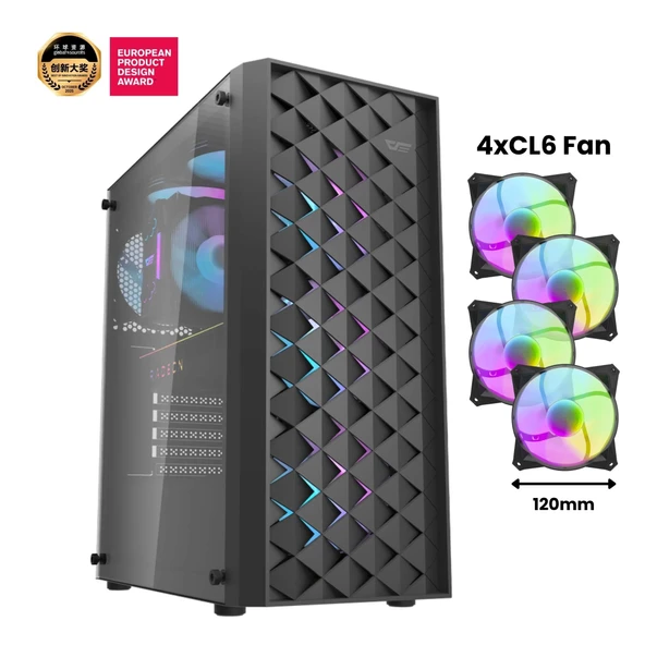AIGO DK351 USB3.0 4×12CM Fan Temperli Cam Siyah E-ATX Kasa (PSU Yok) ürün görseli 1