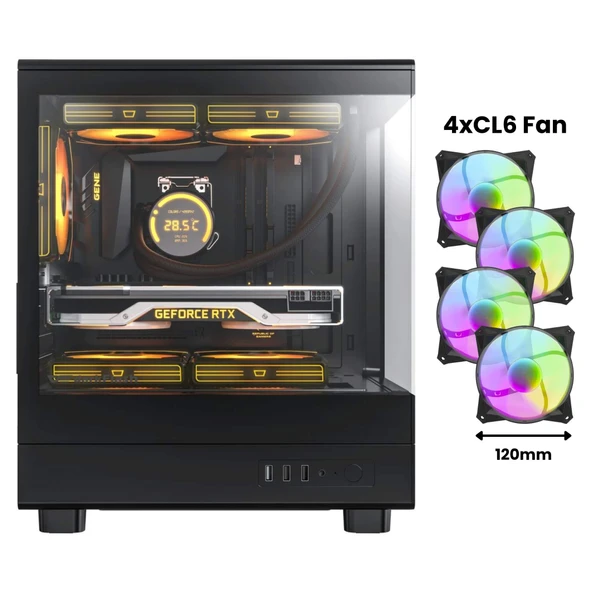 AIGO DB330M USB3.0 3×12CM Fan Temperli Cam Siyah mATX Kasa (PSU Yok) ürün görseli 1