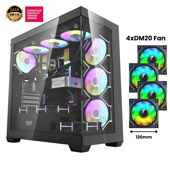 AIGO DS900 AT-750W 80+ Bronze USB3.0 Type-C 4×12CM Fan Temperli Cam Siyah ATX Kasa ürün görseli 1