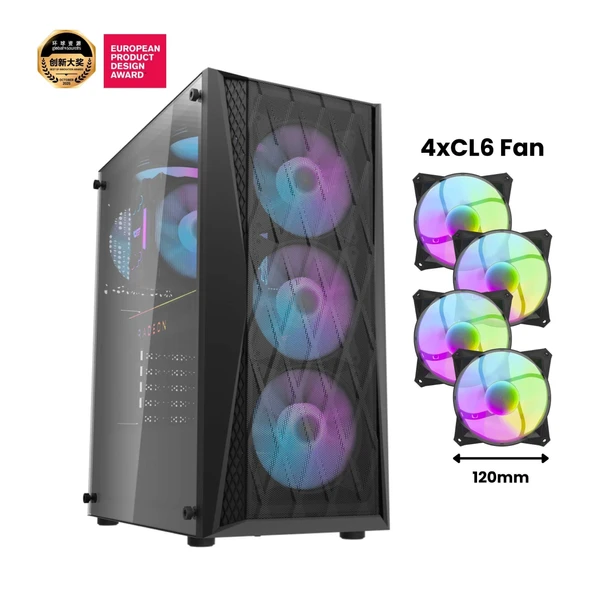 AIGO DK352 AT-650W 80+ Bronze USB3.0 4×12CM Fan Temperli Cam Siyah E-ATX Kasa ürün görseli 1