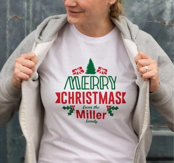MERRY CHRISTMAS From The Miller Baskılı T-shirt - Beyaz ürün görseli 1