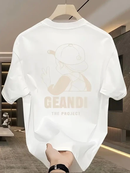 Geniş Kesim Pamuklu Tişört - GANDHI The Project Baskılı, Beyaz, Rahat Kesim, Kısa Kollu, Günlük Kıyafet, Her Gün Giyilebilecek Tişört- Beyaz ürün görseli 1