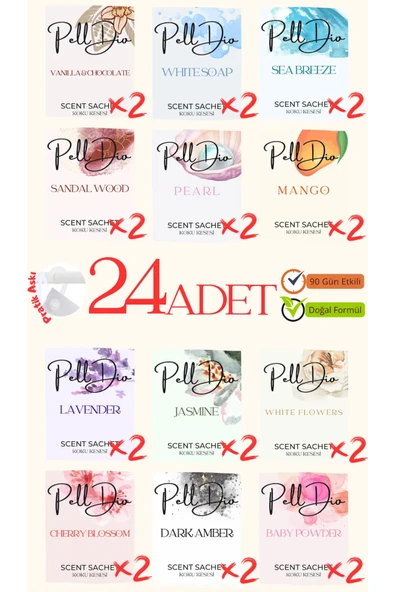 Pelldio 24'lu Karışık Ayakkabılık Dolap Ve Çekmece Parfümlü Kese Kokusu Oda Koku Kesesi ürün görseli 1