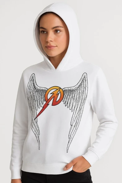 Metallica İki İplik Kapüşonlu Ön Ve Arka Baskılı Hoodie - Beyaz ürün görseli 1