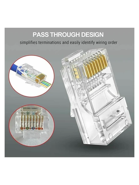 Yeni Nesil RJ-45 Yeni Nesil Delikli Konnektör 100 Adet Yeni Nesil Cat5/cat6 Yeni Nesil RJ45 100 Adet ürün görseli 1