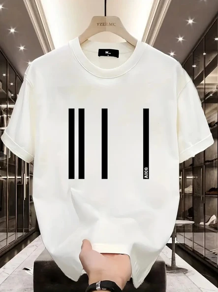 Baskılı Oversize Bisiklet Yaka T-shirt - Beyaz ürün görseli 1