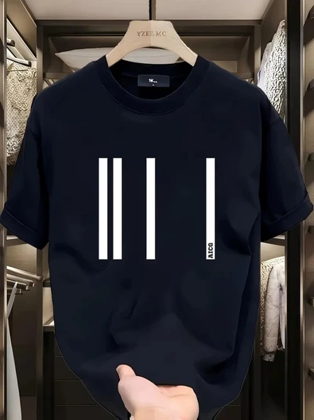 Baskılı Oversize Bisiklet Yaka T-shirt - Siyah ürün görseli 1
