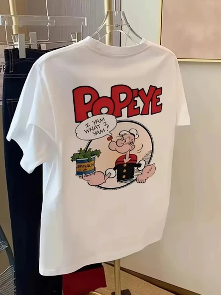 Baskılı Oversize Bisiklet Yaka T-shirt - Beyaz ürün görseli 1