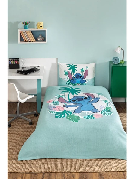 Özdilek Stitch Summer Tek Kişilik Disney Lisanslı Lastikli Çarşaf Çocuk Nevresim Takımı ürün görseli 1