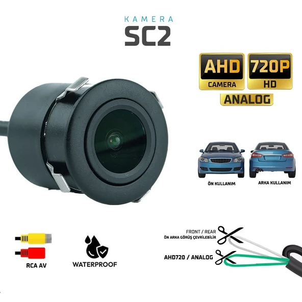Sentinel SC2 AHD 720P Araç Ön/Arka Görüş Kamerası (Su Geçirmez – Mini Gömme Model) ürün görseli 1