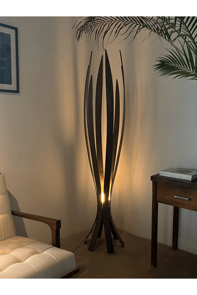Hedra Lambader, İskandinav Tarzı Ahşap Lambader, Dekoratif Yer Lambası, Modern Salon Aydınlatma ürün görseli 1