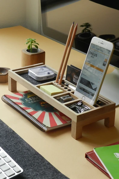 Fagus Wood Ofisinize Özel Masaüstü Aksesuarlar Ve Telefon Standı, Yeni Iş Hediyeleri , Masaüstü Düzenleyici ürün görseli 1