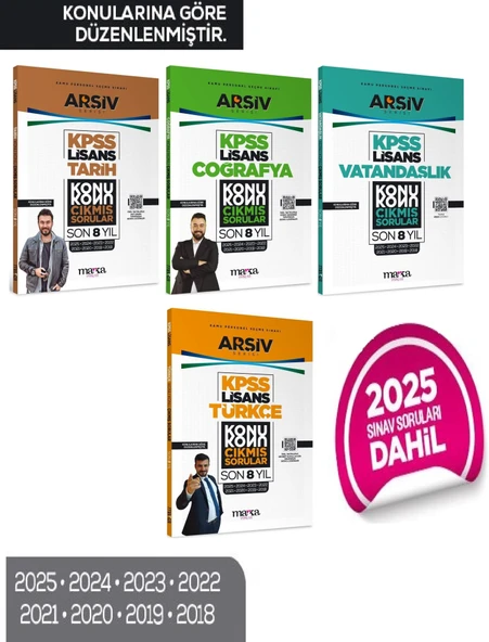 Marka 2026 KPSS Lisans Tarih + Coğrafya + Vatandaşlık + Türkçe Çıkmış Sorular Son 8 Yıl Konularına Göre 4 lü Set ARŞİV Serisi Marka Yayınları ürün görseli 1