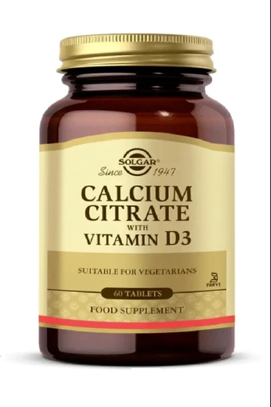 Solgar Calcium Citrate with Vitamin D3 250 mg 60 Tablet ürün görseli 1